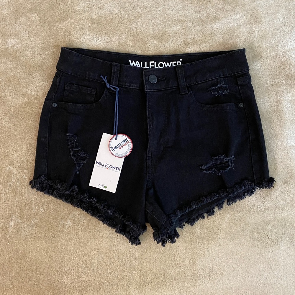 Black Denim Shorts, Frayed, Stretchy, Size 3 Juniors